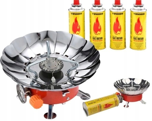 008642a6e861504d4446b0feaa6a446f.jpg KUCHENKA TURYSTYCZNA MINI Z OSŁONĄ POLOWA GAZOWA + 4 x GAZ TIROSS 400ml - obrazek 1