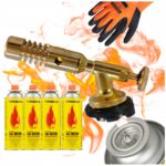 Palnik Gazowy Piezo Mosiężny Ricas 4x Kartusz Gaz Tiross Rękawice Gratis