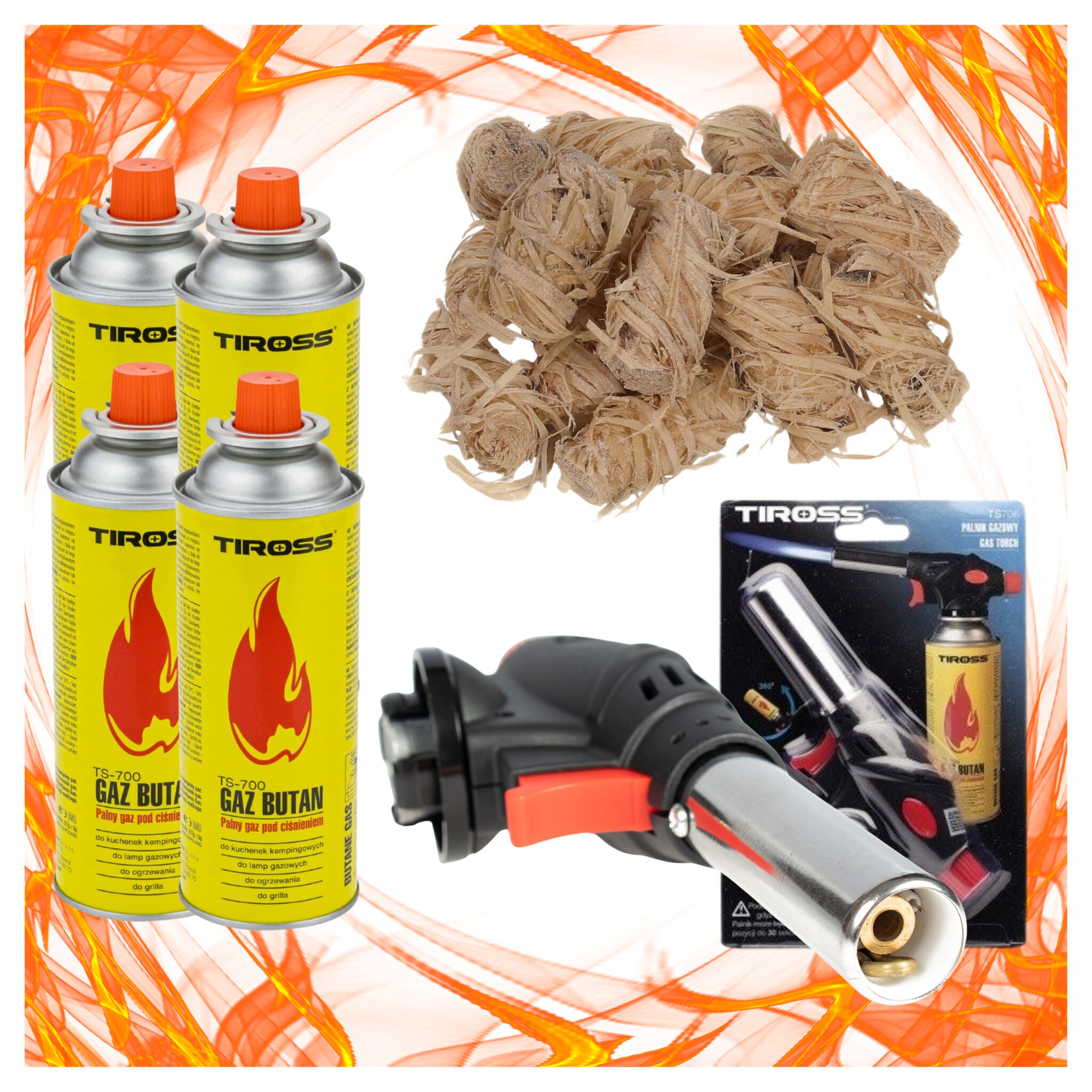 13dac75b89d28a88b4b709d15c42f3a9.jpg Palnik Gazowy Tiross TS706 Piezo + 4x Gaz Tiross + 10 szt Ekopodpałka - obrazek 1