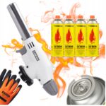 Palnik Gazowy FLAME GUN 920 Ceramiczny Piezo 4x Kartusz Tiross Rękawice