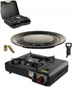 KUCHENKA GAZOWA TURYSTYCZNA PRZENOŚNA SURVIVAL + GRILL Z WALIZKĄ CZARNA 2w1