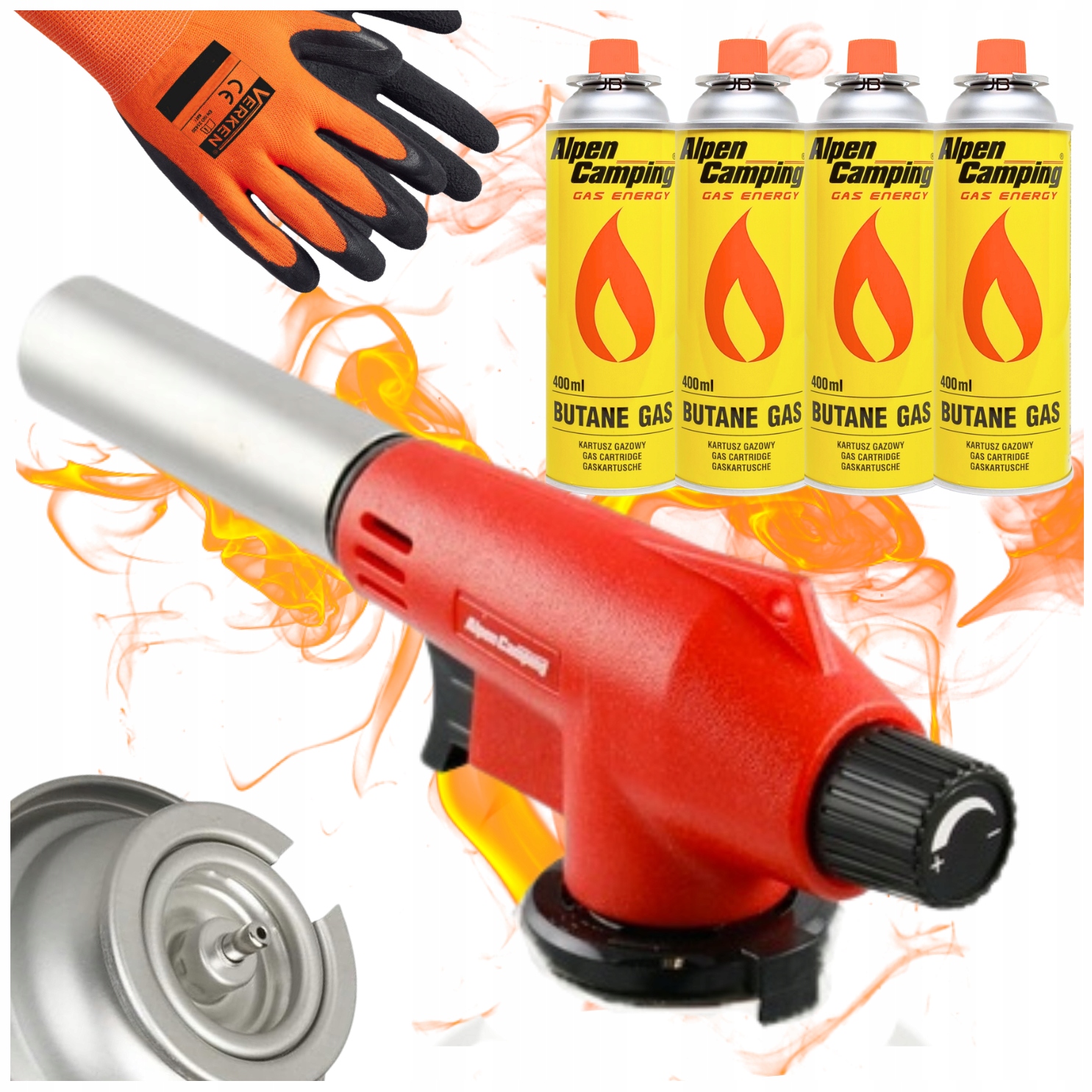 1c785394ae336de6927ea74b672b72cc.jpg Zestaw Palnik Gazowy Vulcano 4x Kartusz Gaz Alpen Camping Rękawice Gratis - obrazek 1
