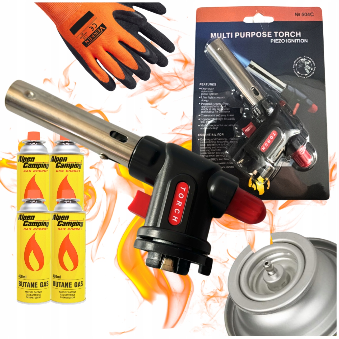 22411cb7bb0be001b1828c50ab75eb2e.jpg Palnik Gazowy Markowy Torch Multi Purpose 4x Kartusz Alpen Rękawice Gratis - obrazek 1