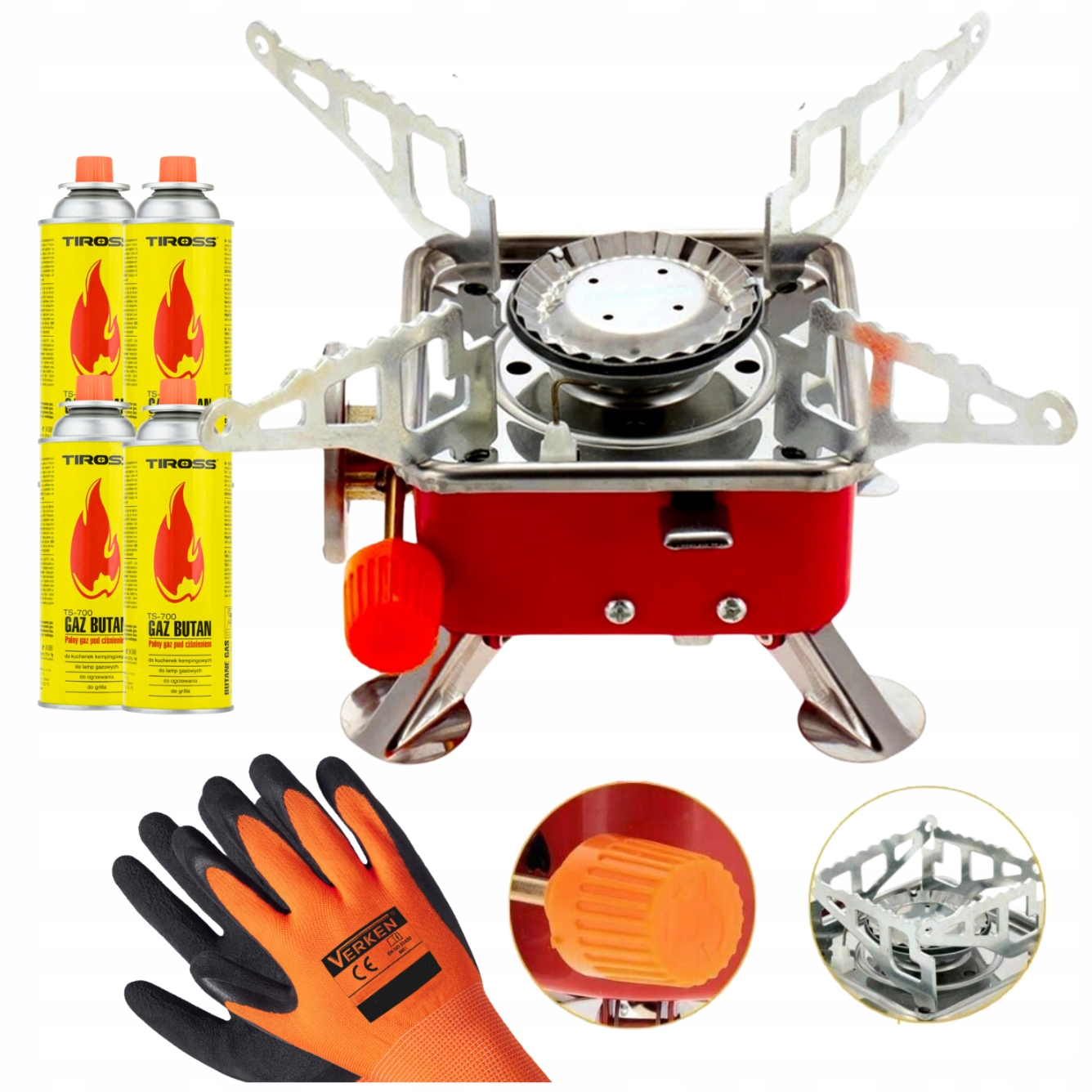 2f64439b96ee172b83e4a938bf37e6cf.jpg Kuchenka Gazowa Turystyczna Mini + 4 x Kartusz Tiross GAZ + Rękawice Gratis - obrazek 1