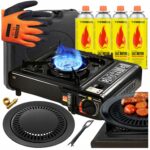 Kuchenka Gazowa Turystyczna 2w1 +4x Gaz Tiross +Nakładka Grillowa +Rękawice