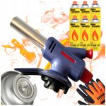 Palnik Gazowy Niebieski TORCH Z Osłonką 6x Kartusz Alpen Rękawice Gratis