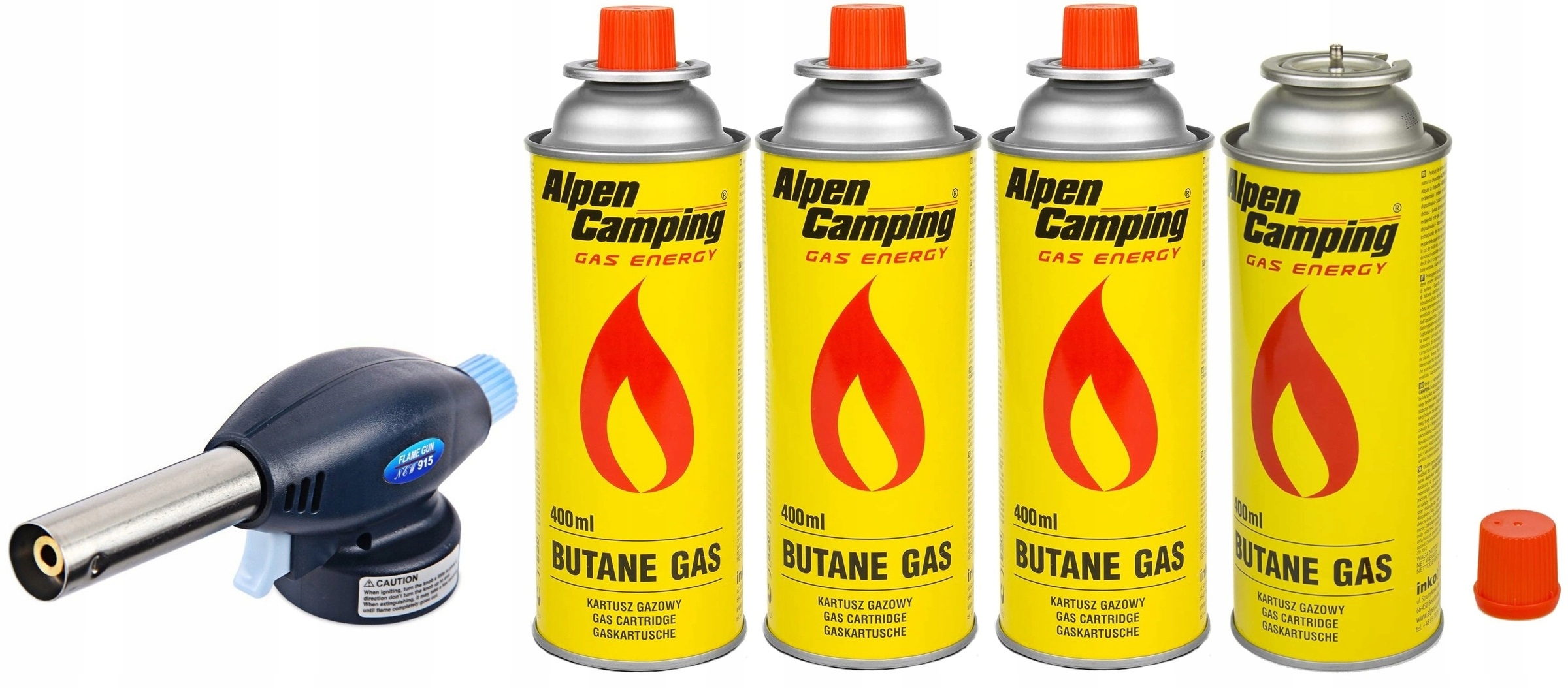 39b5af2b0dd59e3dda53548a05e218ba.jpg Palnik NIEBIESKI FLAME GUN 915 + 4x Kartusz gazowy ALPEN CAMPING 400ml 227g - obrazek 1