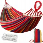 MOCNY DUŻY HAMAK 2 OSOBOWY OGRODOWY 220x160 LEŻAK Z DRĄŻKIEM TURYSTYCZNY