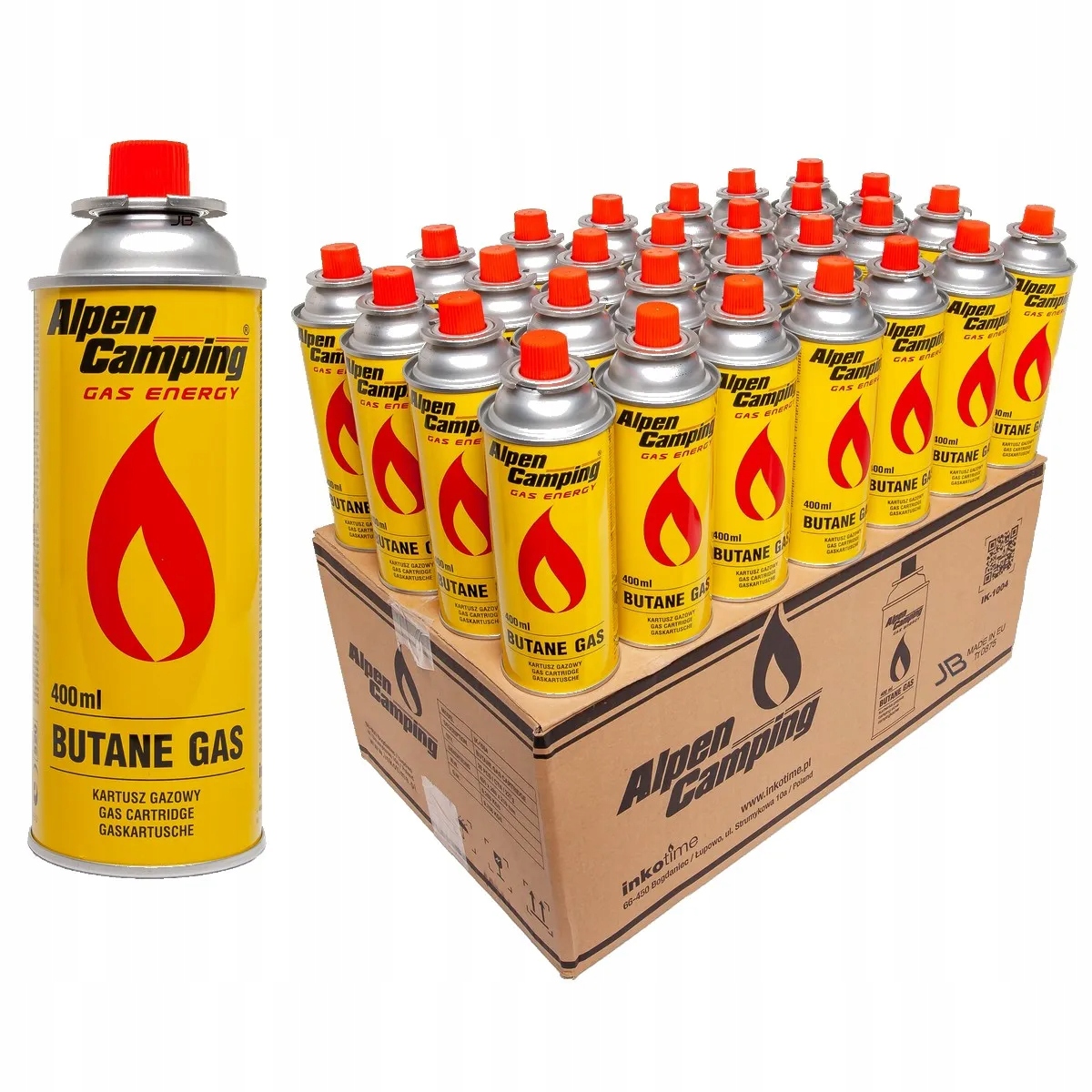 66013e0614f906b4abd58bdf87f75b6a.jpg 28x KARTUSZ GAZOWY nabój kuchenki palnik ALPEN CAMPING 400ml/ 227 g markowy - obrazek 1