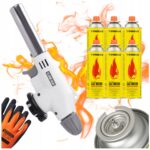 Palnik Gazowy FLAME GUN 920 Ceramiczny Piezo 6x Kartusz Tiross Rękawiczki