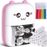 MINI DRUKARKA PRZENOŚNA DRUKUŚ RÓŻ lub NIEBIESKI + 11 x ROLEK + 6 xx PISAKI