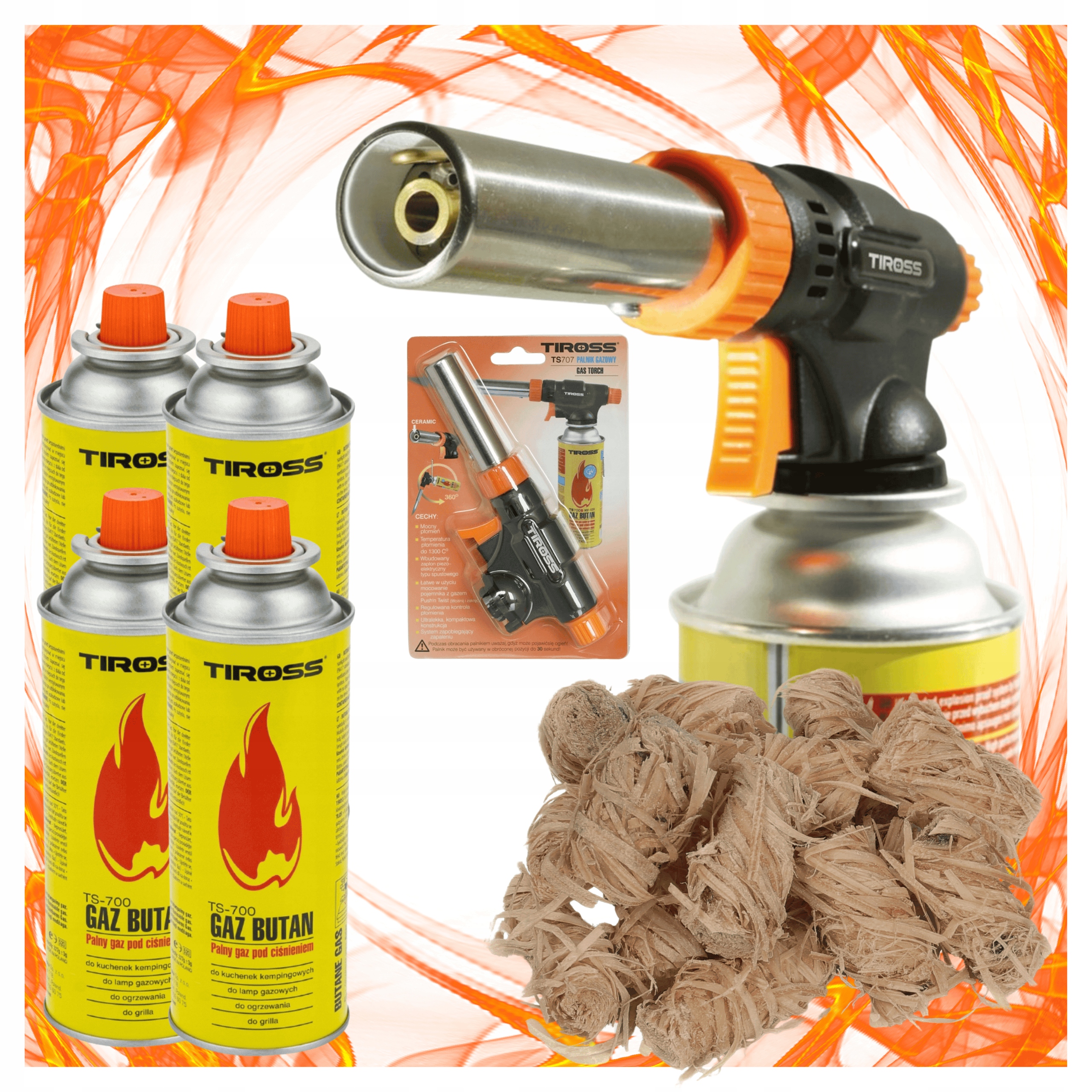 815e65f57b01c084184657b3bbcf747e.jpg Palnik Gazowy Tiross TS707 Piezo + 4x Gaz Tiross + 10 szt Ekopodpałka - obrazek 1