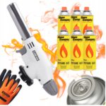 Palnik Gazowy FLAME GUN 920 Ceramiczny Piezo 6x Kartusz Alpen Rękawice