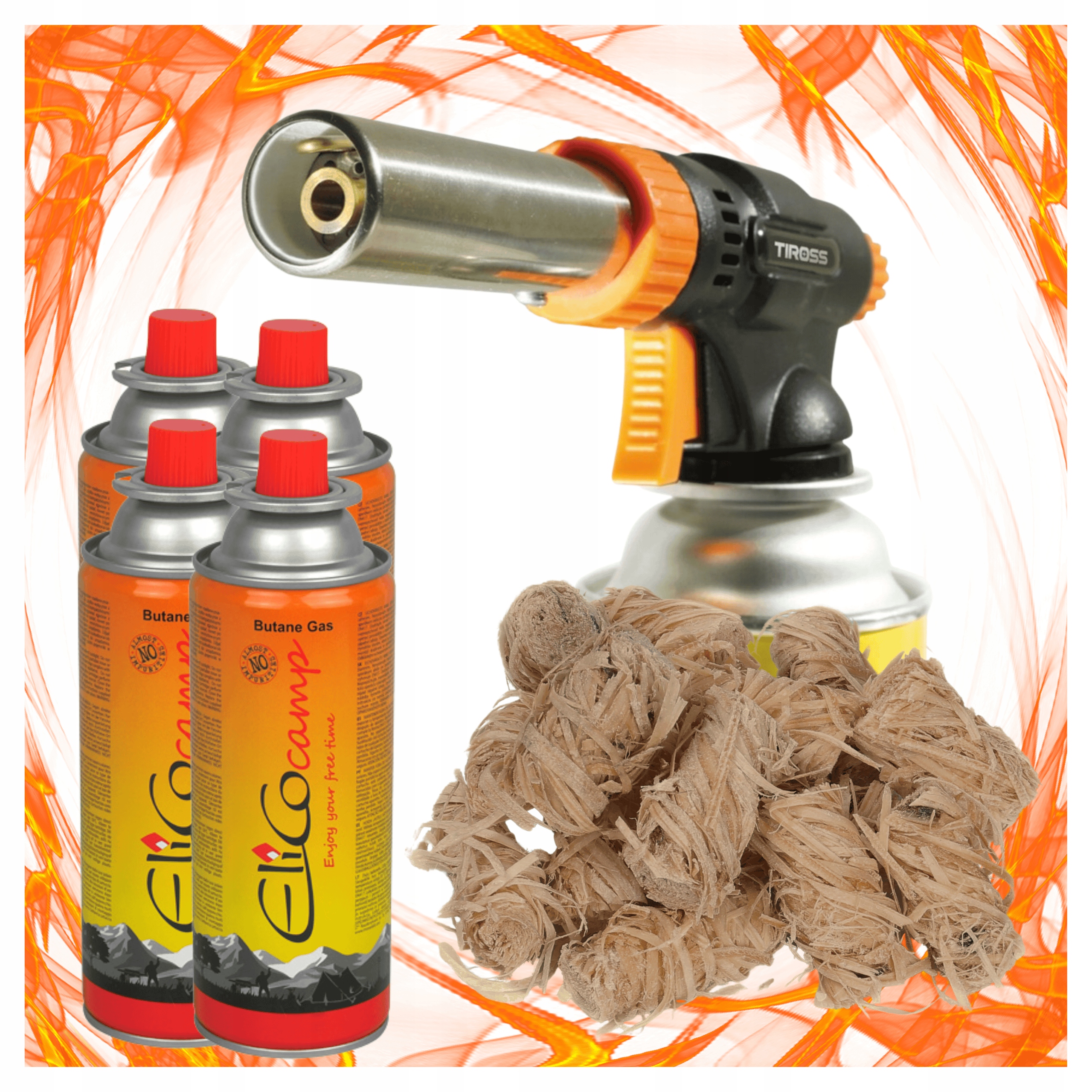 8c4a83fa7554501eb2d8dd7c435a3651.jpg Palnik Gazowy Tiross TS707 Piezo + 4x Gaz Elico + 10 szt Ekopodpałka - obrazek 1