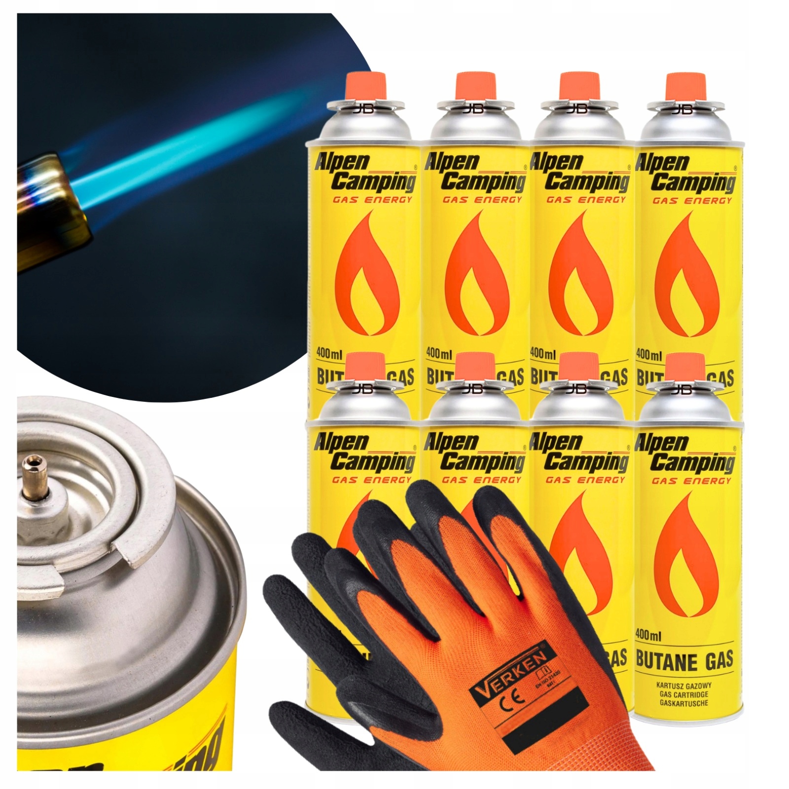 952fda1524fd3afe1ab23ad06b6f17c7.jpg ZESTAW 8 SZTUK KARTUSZE ALPEN CAMPING GAZ 400ml + RĘKAWICE VERKEN GRATIS - obrazek 1