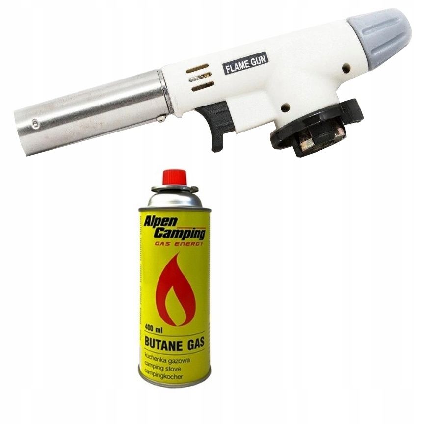 a48a7836c74fc4f51ff388141ba493e3.jpg PALNIK GAZOWY BIAŁY FLAME GUN Z PIEZOZAPALARKA LUTLAMPA +1x GAZ ALEPN 400ml - obrazek 1