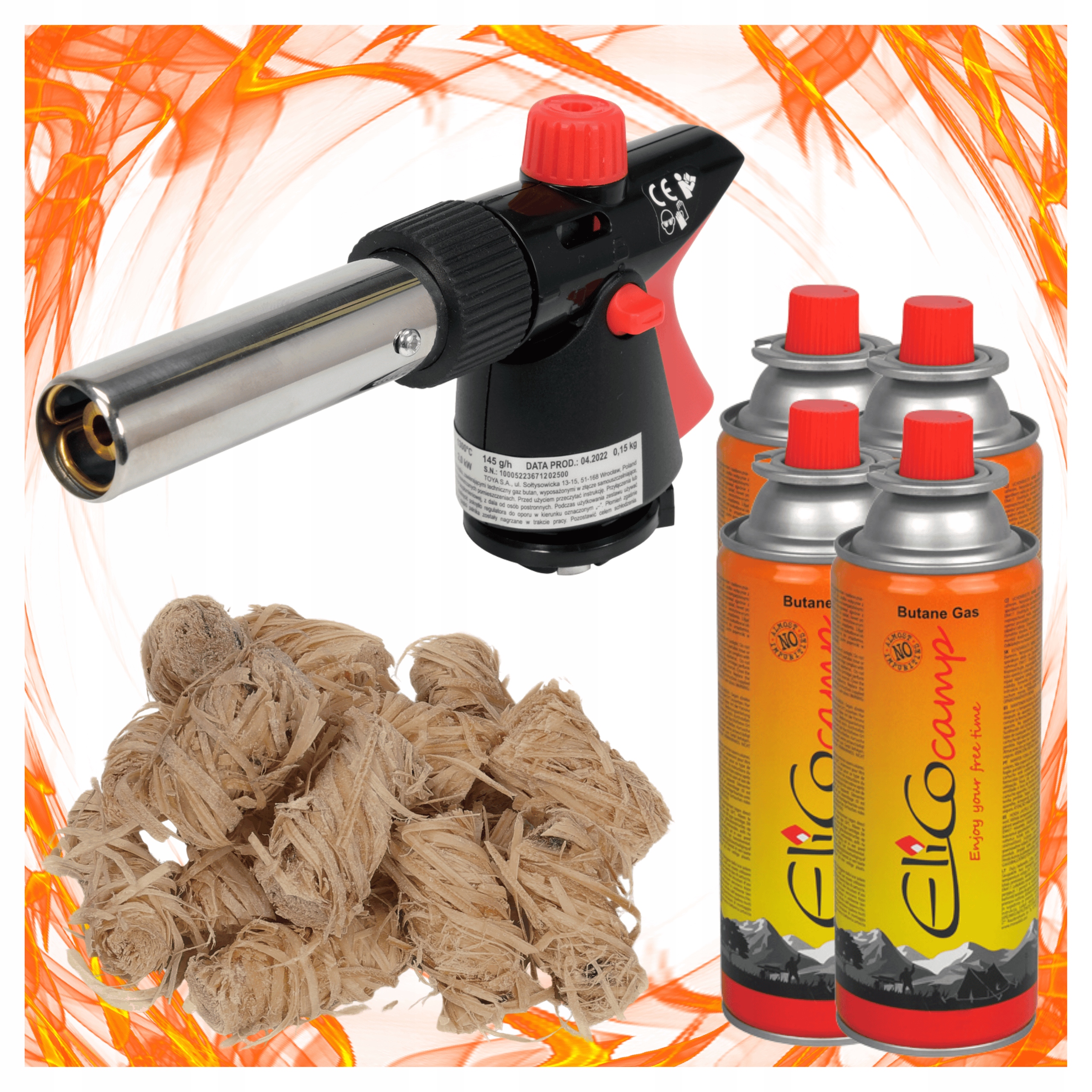 b90ac75d5696a5d68126863b0dfbdca7.jpg Palnik Gazowy Piezo Yato 360°+ 4x Kartusze Gaz Elico+ 10 szt Ekopodpałka - obrazek 1
