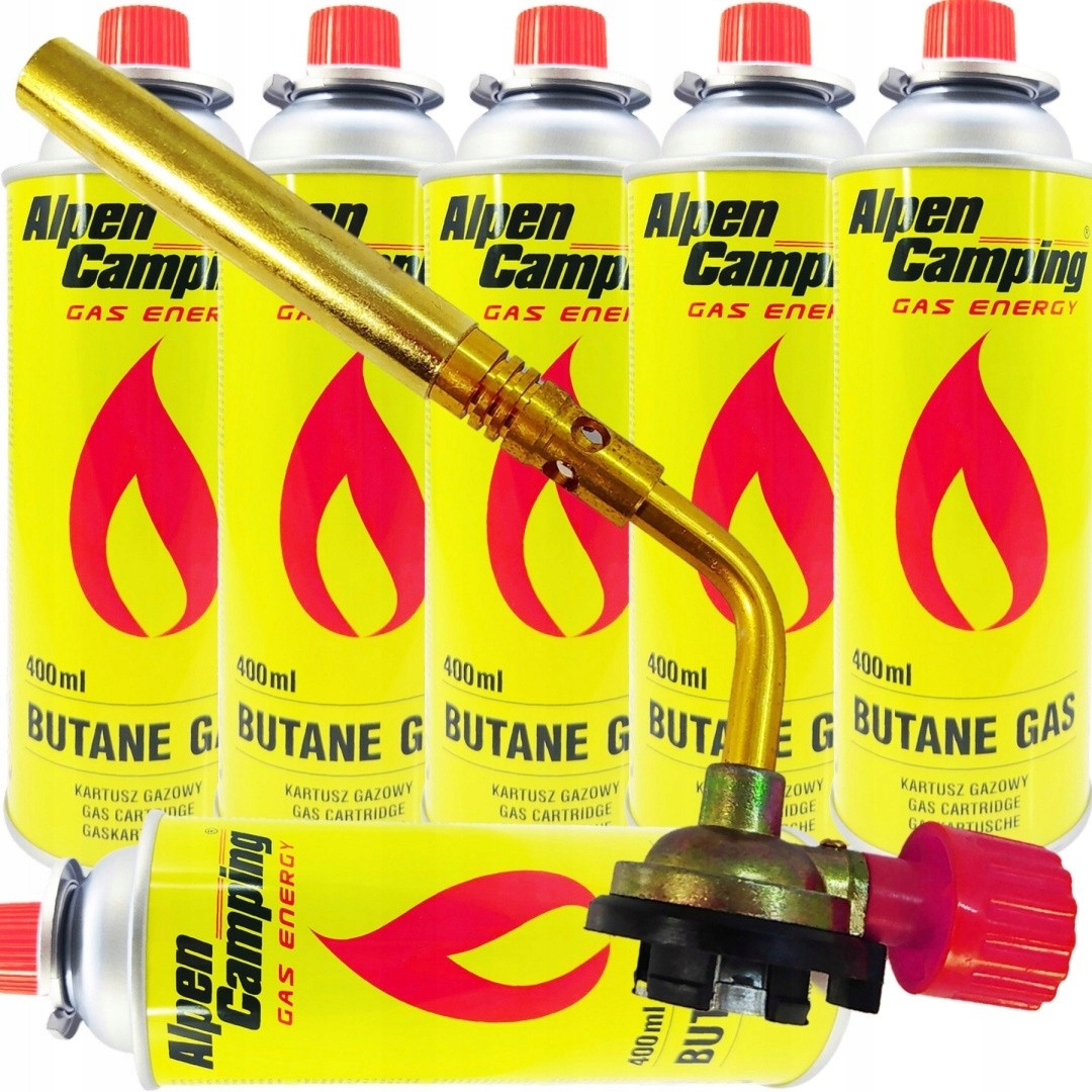 ba6e03bd25194bac80f5825d9082b301.jpg 1x Palnik Gazowy Lutownica Opalarka Na Gaz + 6x Kartusz Alpen Camping 400ml - obrazek 1