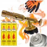 Palnik Gazowy Piezo Mosiężny Ricas 6x Kartusz Gaz Tiross Rękawice Gratis