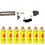 Zestaw 8 x Gaz Kartusz TIROSS 400ml + 1 x Palnik FLAME GUN BIAŁY CERAMICZNY