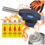 Palnik Gazowy FLAME GUN Lutlampa 4x Kartusz Gaz Tiross Rękawice Gratis