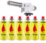 1x Palnik Gazowy Ceramiczny FLAME GUN BIAŁY + 6 x Gaz Kartusz TIROSS 400 ml