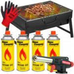 GRILL SKŁADANY PRZENOŚNY + PALNIK M-961C + 4x KARTUSZ ALPEN + RĘKAWICZKI